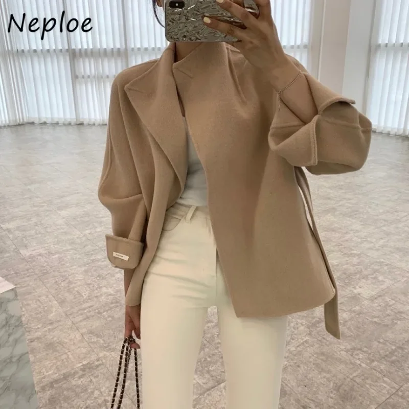 

Neploe Chic модные минималистичные свободные шерстяные пальто с поясом и завязкой на талии 2024, зимние женские нежные элегантные темпераментные смеси