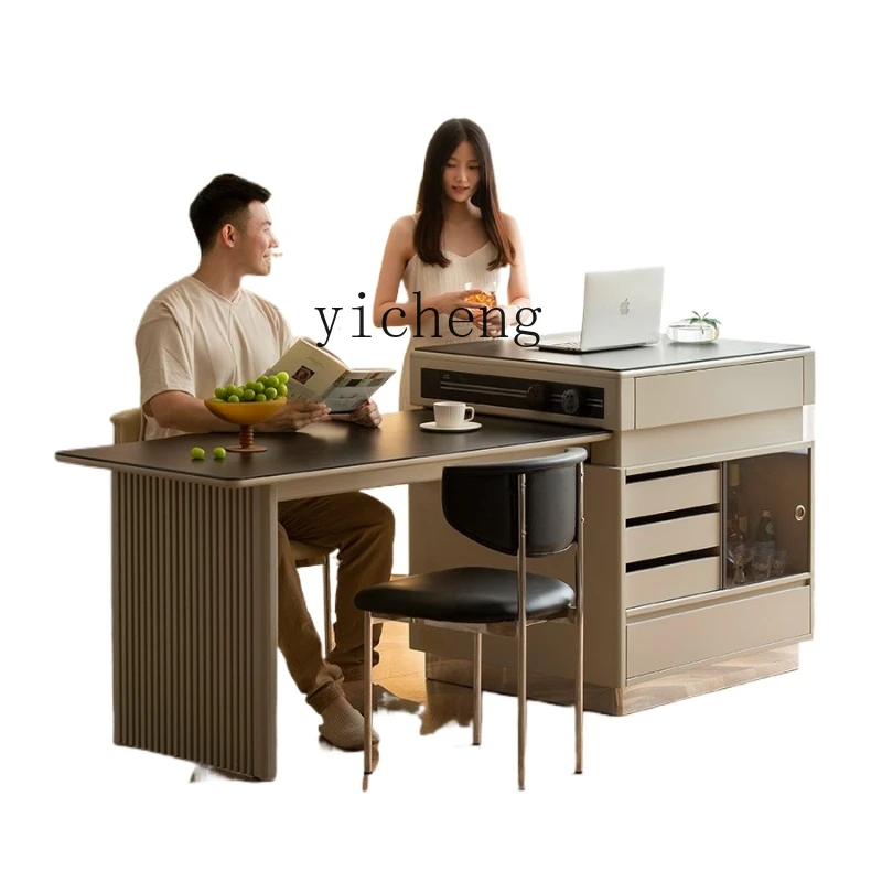 XL luxury rock plate in the island table integrated retractable island home multi-functional.