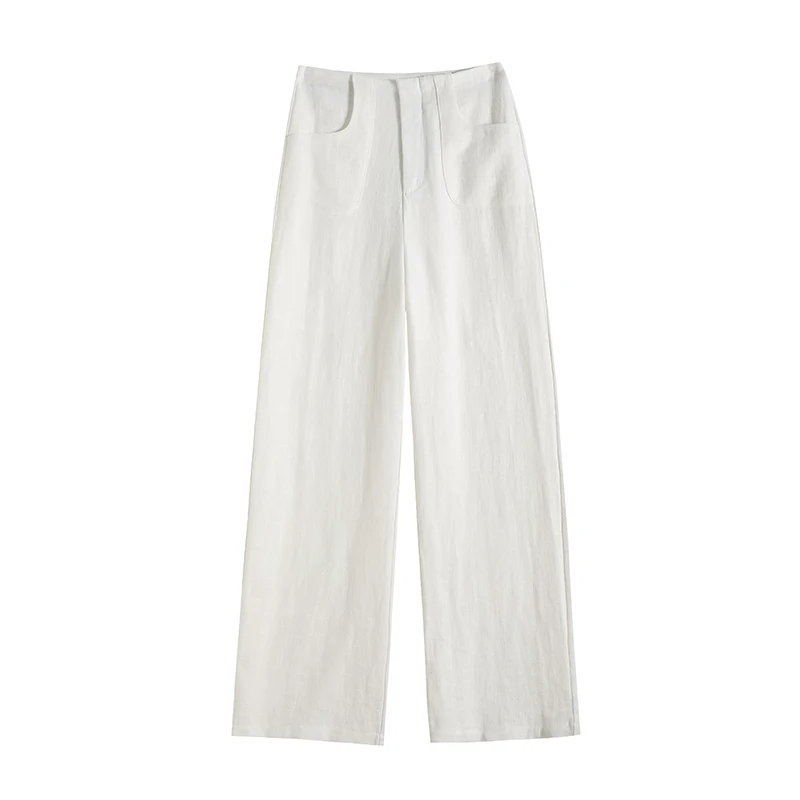 กางเกงขากว้างสําหรับผู้หญิงเอวสูงฤดูร้อนปี 2025 มีความรู้สึกเดรปสไตล์วินเทจทรงตรงลําลองกางเกงยาวพื้น