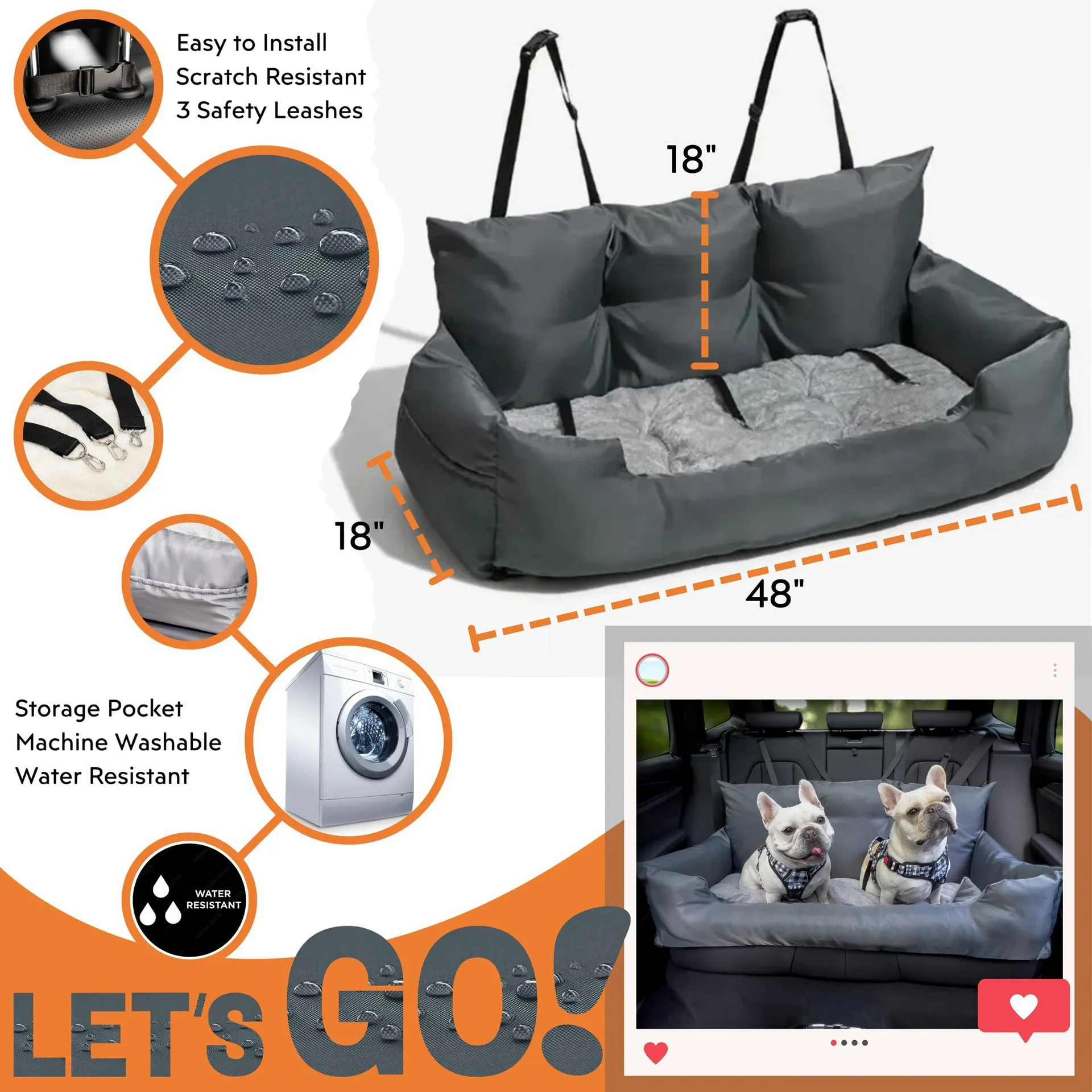 Dog Car Seat Cover Waterproof Pet Carrying Bed Non slip Scratch proof Removable Washable for Large Medium Dogs