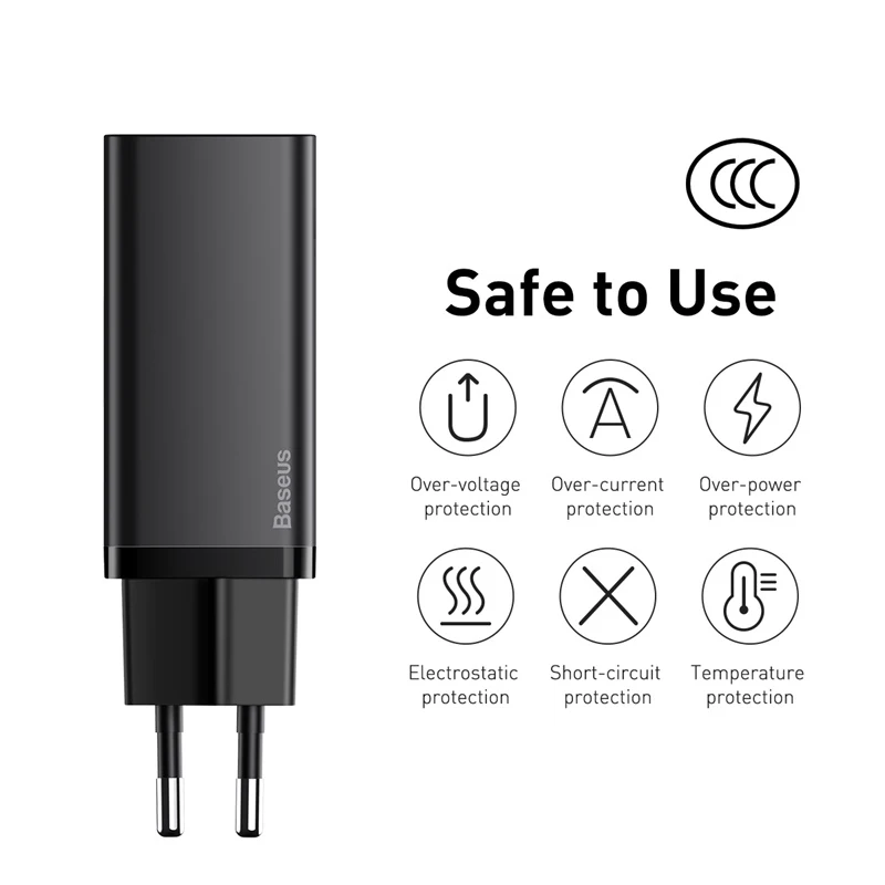 Baseus 65W GaN Charger Quick Charge 4.0 Type C PD Charger USB Charger for iPhone Samsung Xiaomi Fast Charger For Laptop