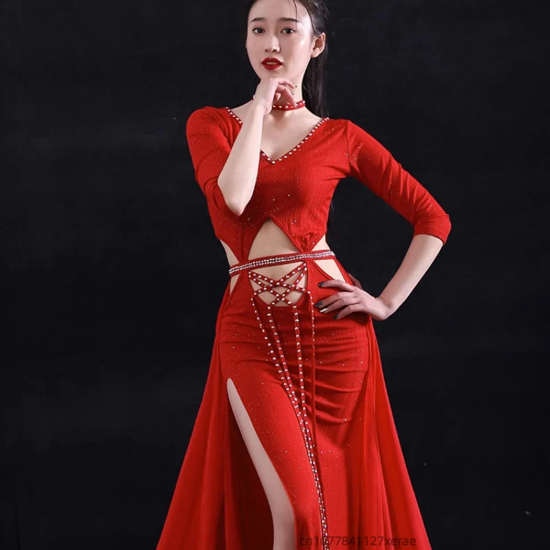 

Женский костюм для танца живота, новый комплект для ежегодного собрания, женский костюм для практики восточного танца, танцевальный костюм