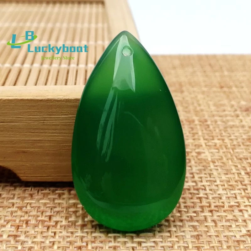 Natural Green Chalcedony Drop Shape Pendant Green Agate Jade Necklace Pendant Lady Jewelry Gift