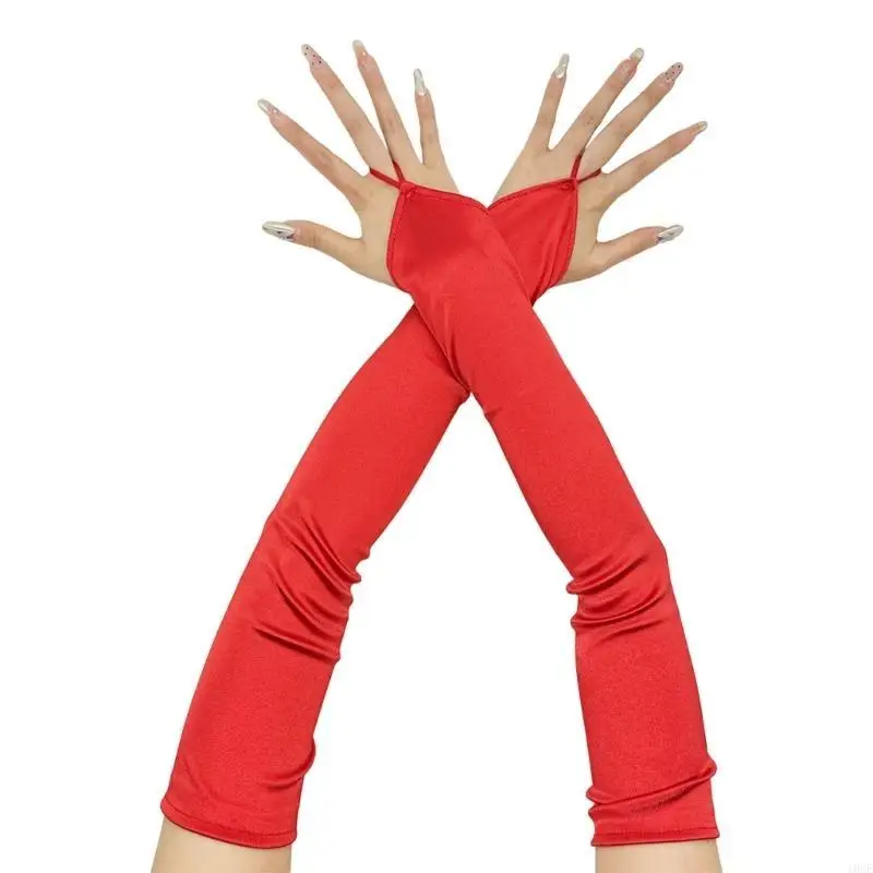 Long Gloves for Women Dancing Elastic Fingerless Gloves Satins