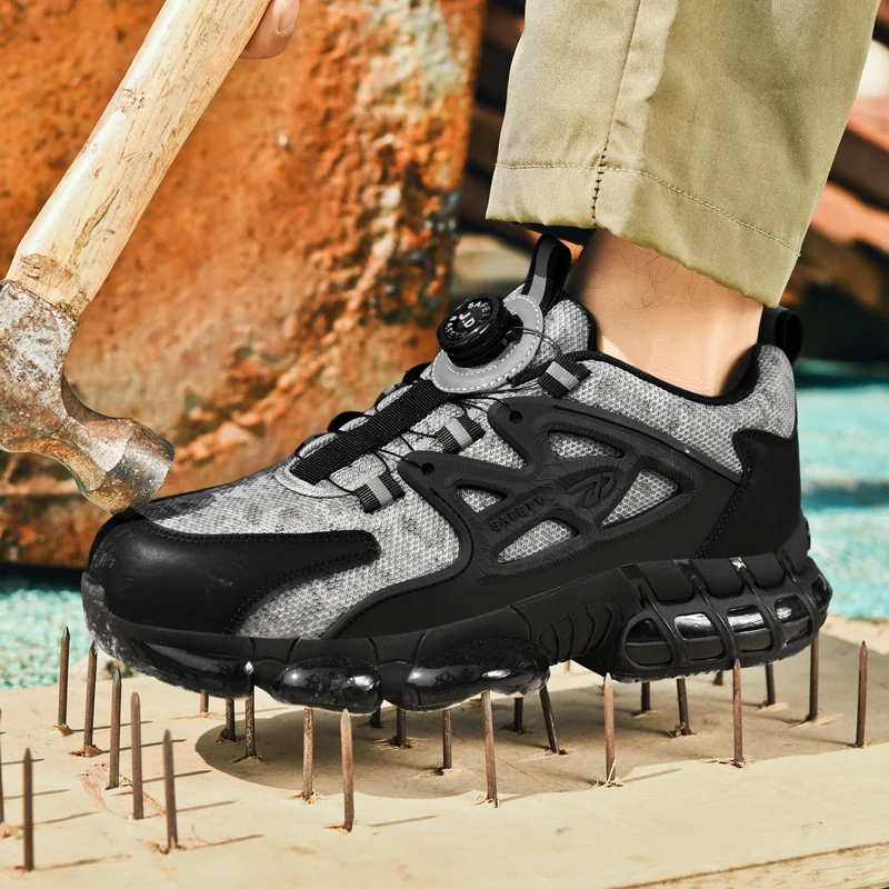 

Men Women Work Safety Shoes with Steel Toe Cap and Rotary Buckle Anti-Impact Anti-Piercing Lightweight Tactical Boots