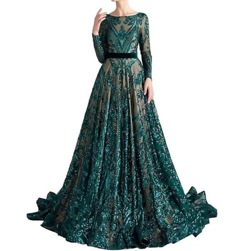 CustomizedLuxury Vintage Printing Homecoming Dresses Temperament O-neck Formal Occasion Dress Elegant Long Sleeves Trailing Vest