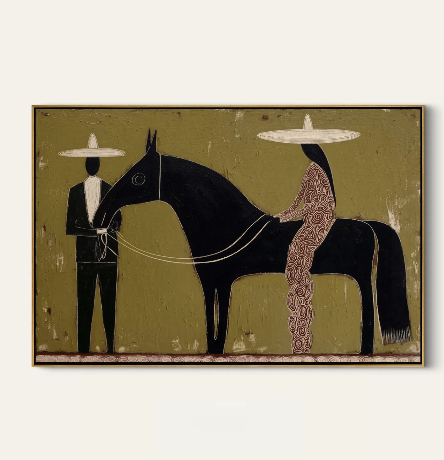 Wall Art Canvas Prints Posters Decor Vintage Mexican Cowboy Horse Canvas, Olive Green Decor for Living Room Bedroom Farmhouse