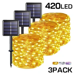 Outdoor Solar LED Copper Wire Fairy Light, Grinalda festiva do jardim, Decoração de Natal, 5m, 10m, 20m, 30 m, 40m