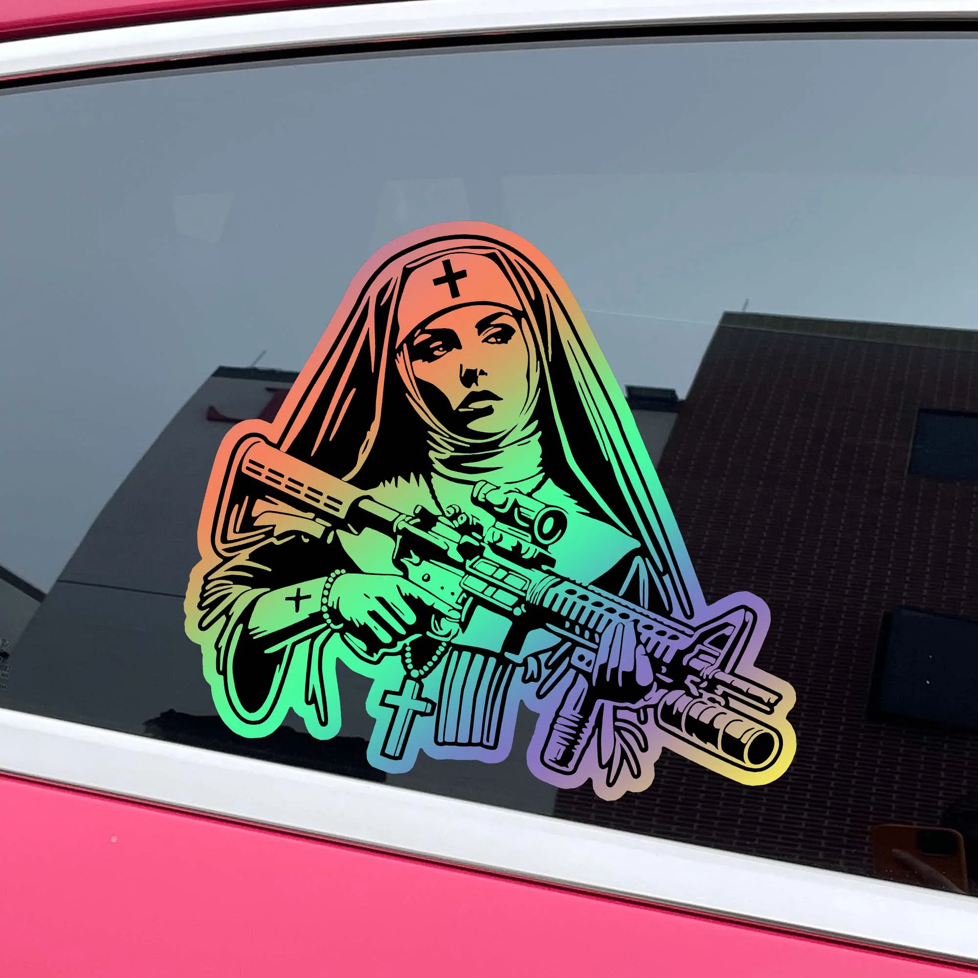 2PCS Nun Motocycle Stickers Waterproof Durable for Fairing Fuel Tank Side Panels Helmet Box DIY Car Window Funny Vinyl Decals