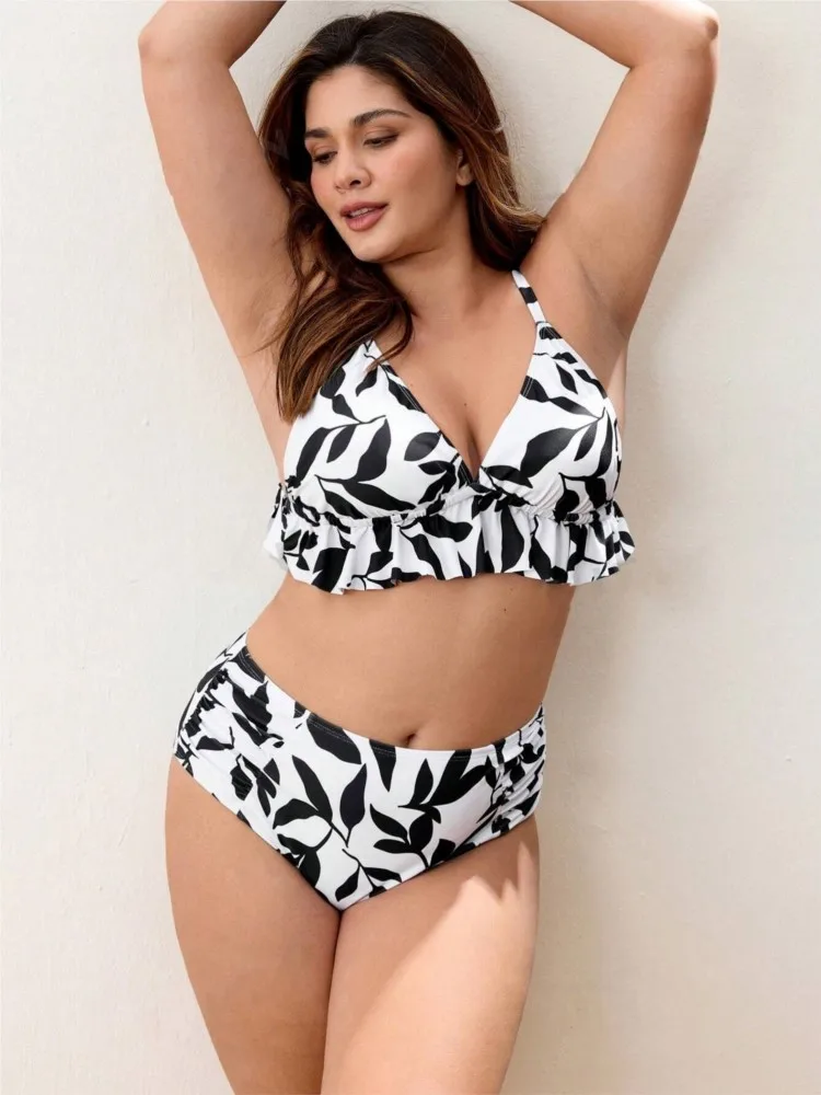 L-4XL Plus Size High Waist Bikini Women's Push Up Large Size 3XL 4XL Swimsuit Summer Mujer Tummy Control Swimwear Bikini Sets 3