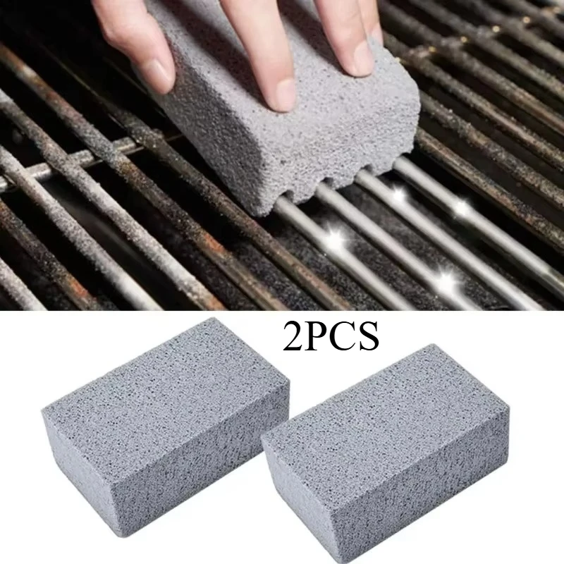 2PCS 10CMBBQ Grill Cleaning Brush with Pumice Brick Block - Outdoor Kitchen Barbecue Cleaning Tool for Grill Rack