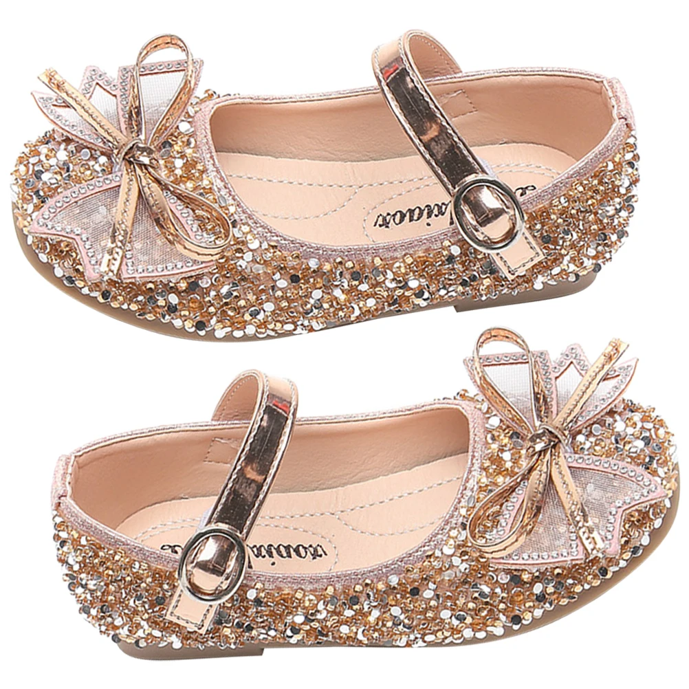 

Crystal Rhinestone Kids Shoe For Girl Shoes Wedding Party Toddler Kid Flat Golden 30 Dress Comfort Match Child