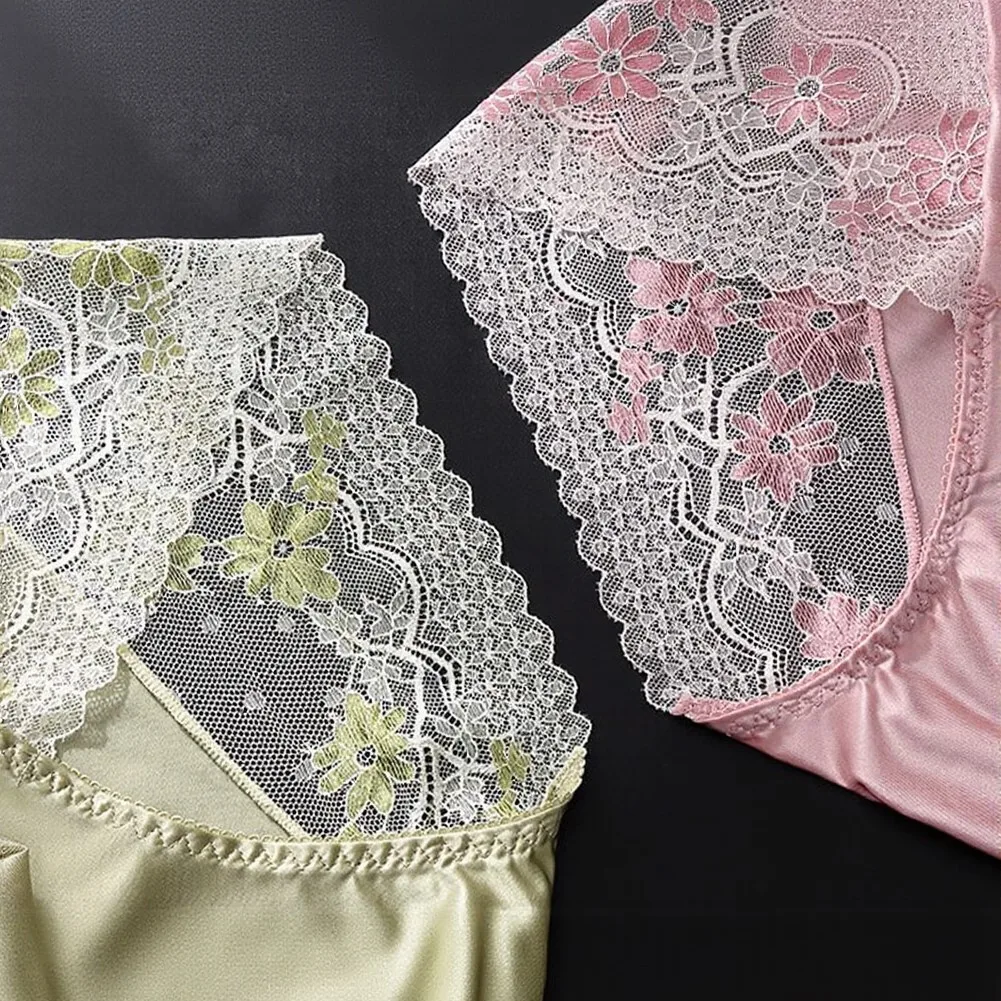 Sexy Men Elegant Lace Trim Ice Silk Seamless Stretch Underwear Pouch Casual Briefs Man Sissy Lingerie Jockstrap Panties