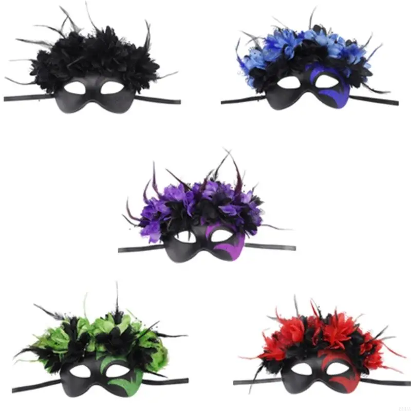 

68UA Feathered Masquerade Mask Half Face Mask Masquerade Eye Mask Halloween Eyewears For Women Wedding Halloween Masquerade