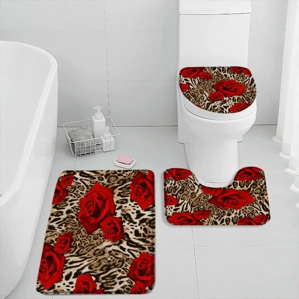 Leopard Fashion Pattern Mats Tiger Animal Zebra Rose Non-slip Flannel Print Stripes Bedroom Bath Mat Anti-Slip Bath Mat Set