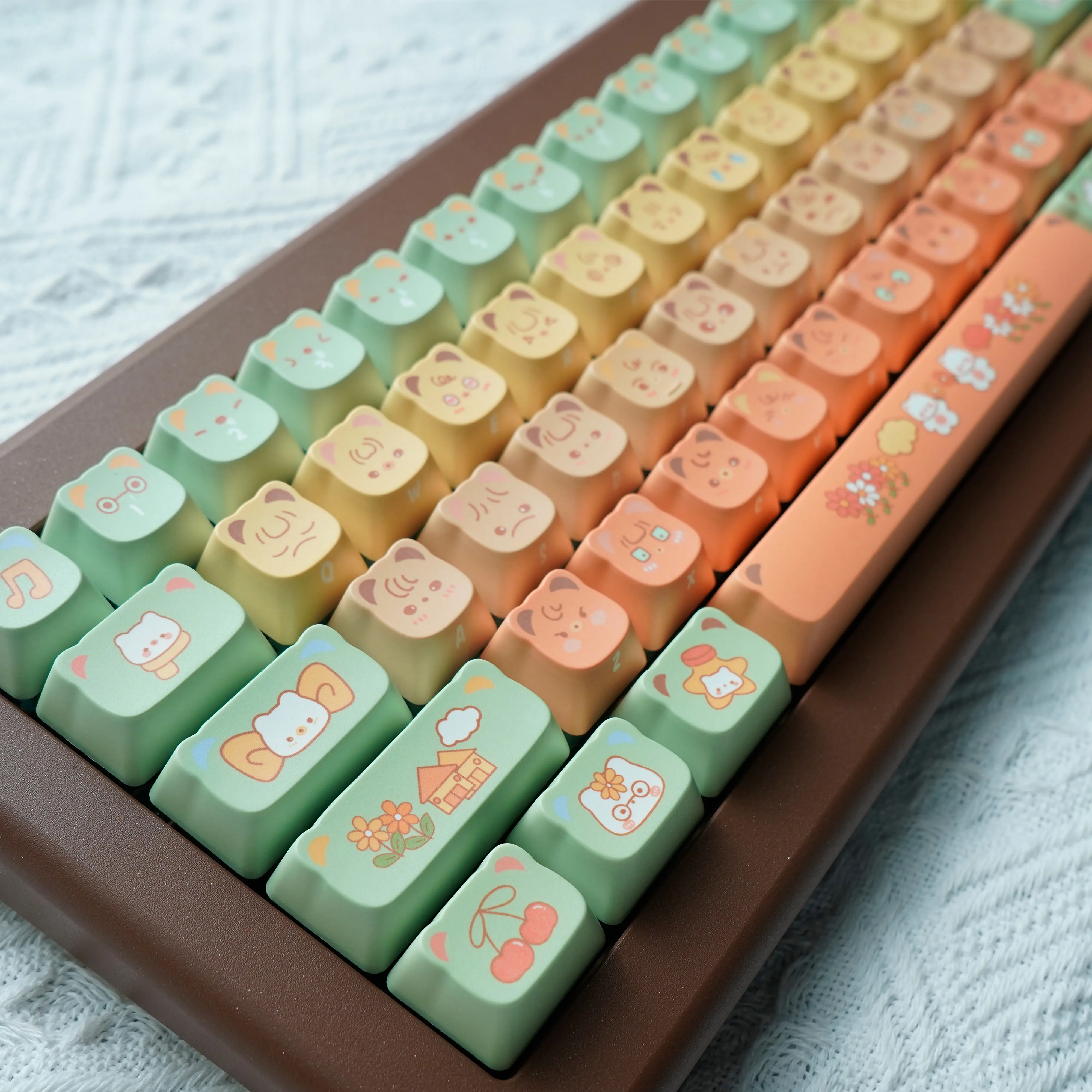 Cute Citrus Bear Theme Keycap, Material original PBT, Ear Keyboard Cap, Keycaps gravados laterais, PBT, perfil, presentes para meninas, 138 chaves