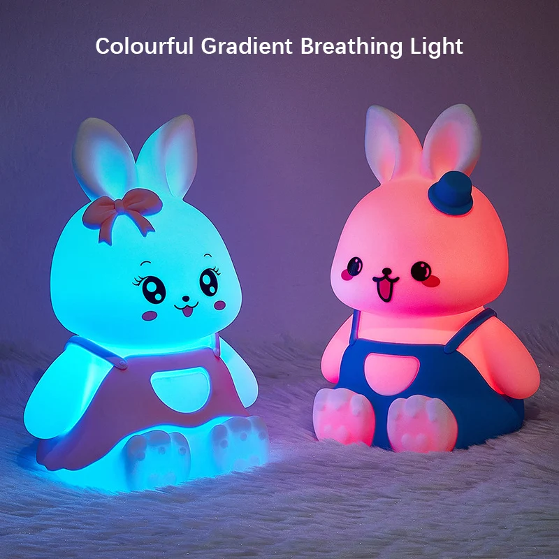 Cute Kids Night Lights 5 Colour Changing LED Silicone Rabbit Lamp with Battery,for Christmas Nursery Children Baby Home Decor