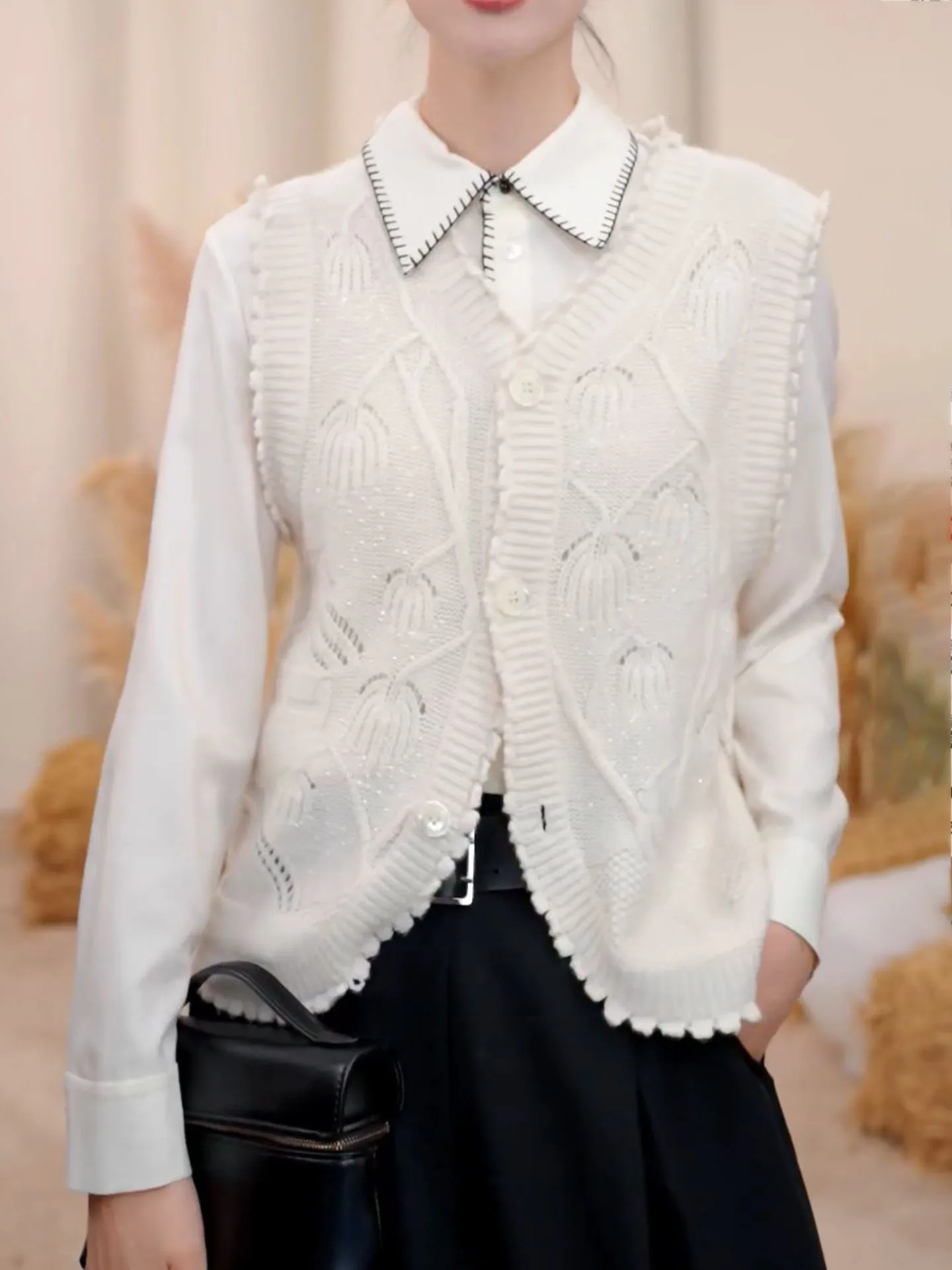 

2025 Autumn Winter New Sle Women's Knitted Hollow out Slim Fit round Ne Svel Vest Faionable plus Size Camere Sw...