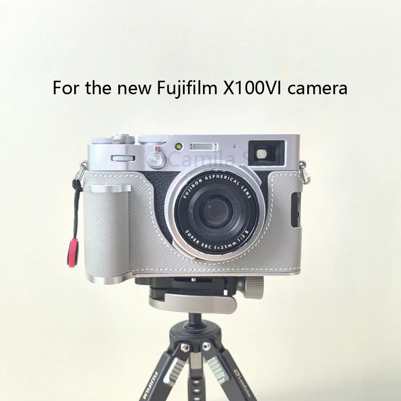 Nowy ręczny aparat z prawdziwej skóry torba ze skóry bydlęcej futerał do fujifilmu X100VI X-100vi skóry ściskacz rękaw ochronny podstawy