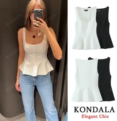 KONDALA Women Sweet Elegant Tops Skirt Hem Halter Top New 2025 Fashion Spring Summer Romantic Casual Holidays Slim Tops