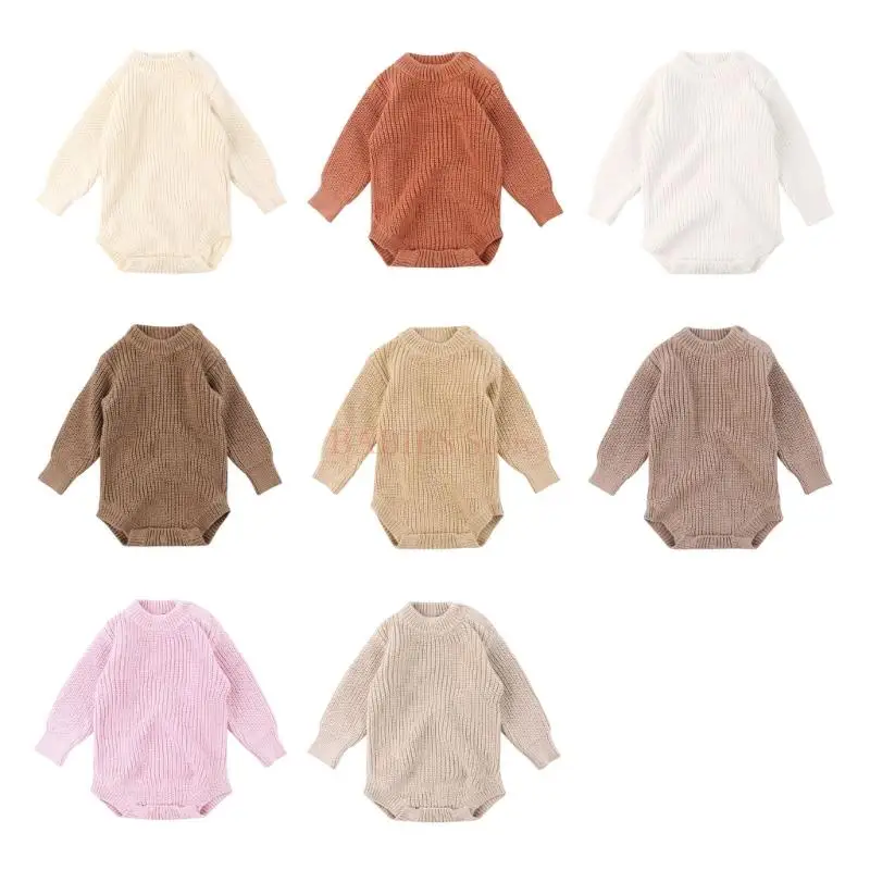 

C9GB 2024 Autumn Winter Baby Knitted Bodysuit Toddler Boys Girls Romper Round Collar Pullover Jumpsuit Infants Outwear