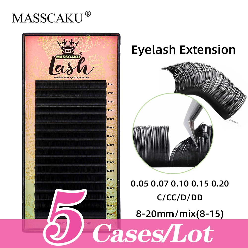 

5cases/lot MASSCAKU C D Curl Matte Dark Black Classic Volume Lashes Lightweight Cashmere Regular Lash without Scattering Roots