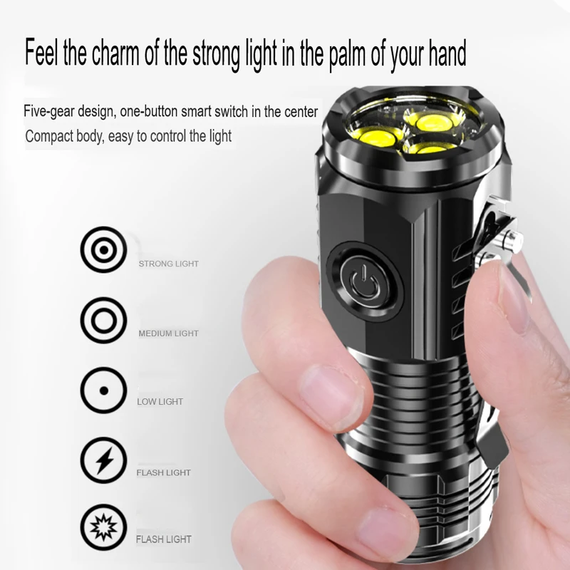 

Strong Light Flashlight Mini Long Endurance Multifunctional Portable Led With Magnet Charging Explosion-proof Emergency Light