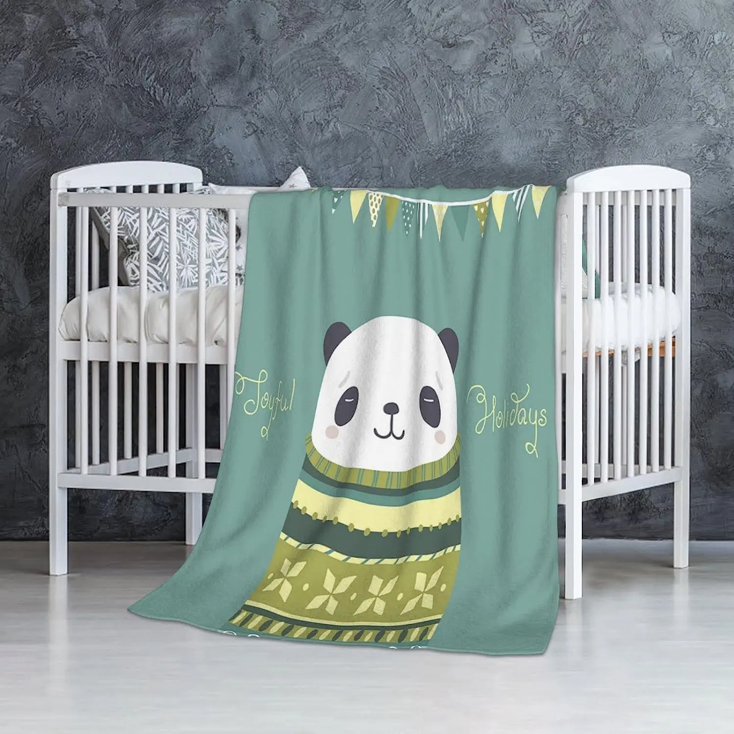 Panda Woollen Blanket Cute Animal in A Cozy Norwegian Sweater in Pastel Colors Minimalist in Scandinavian Style Super