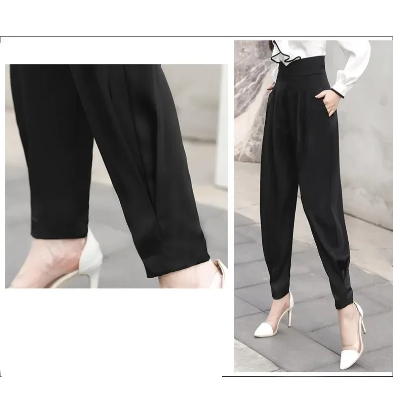 Women's Clothing Solid Color High Waisted Pockets Casual Spring Summer Straight Pencil Trouser Suits Korean Fashion Pants