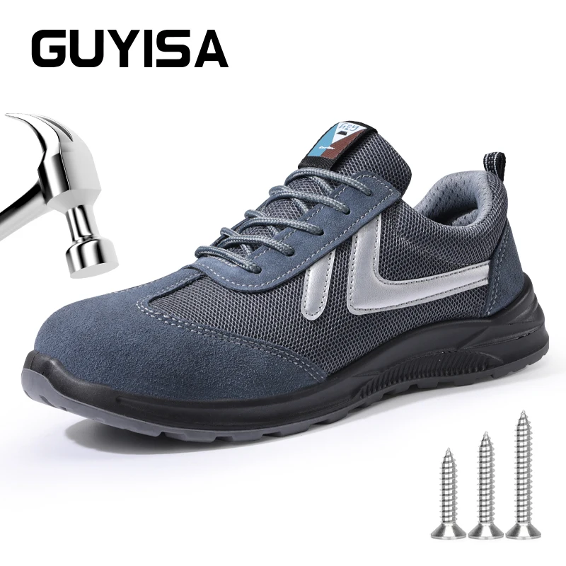 

GUYISA Safety Shoes Light Anti Smashing Snti Piercing breathable Blue Sport Style