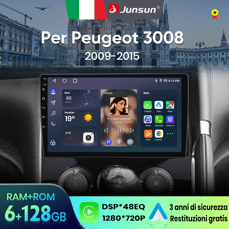Image of Junsun Kabelloses CarPlay Android Autoradio für Peugeot 3008 2009-2015 GPS-Navigation 8-Kern DSP RDS BT Radio Italien Service