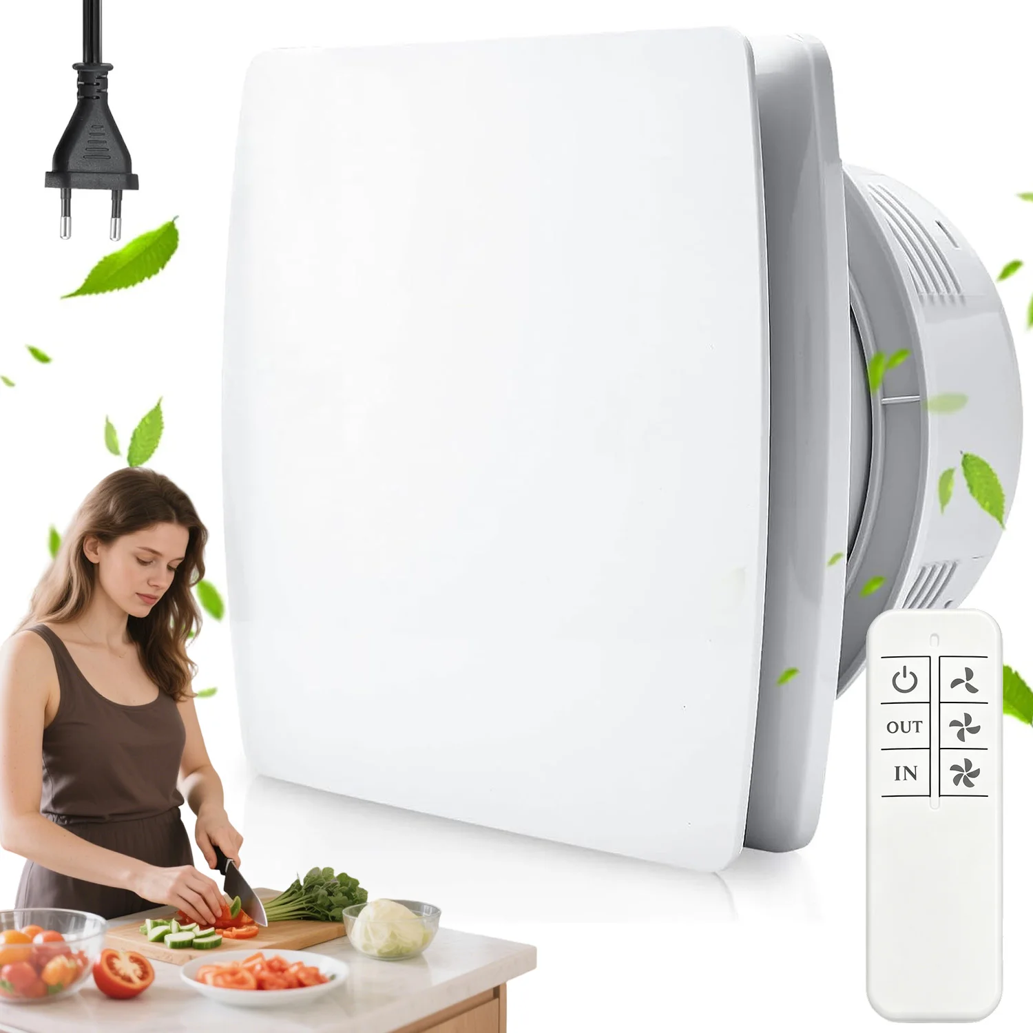 Ventilateur d'extraction de salle de bain de 4 pouces avec télécommande, 3 vitesses, débit d'air élevé de 130 m³/h, volet anti-reflux, montage mural/plafond/fenêtre, panneau compact de 15x15 cm, pour la ventilation de la cuisine, du garage, de l'atelier, du camping-car et de la maison