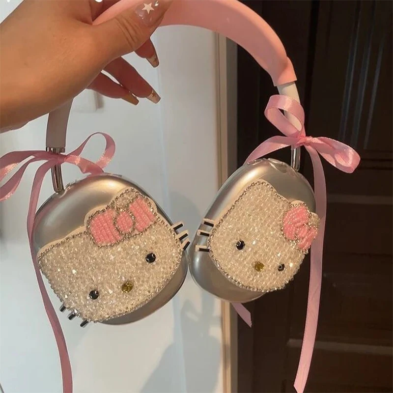 Cartoon Anime Sanrio Hello Kitty Rhinestone Case Cover for Airpods Max Headphones Anti Fall Case