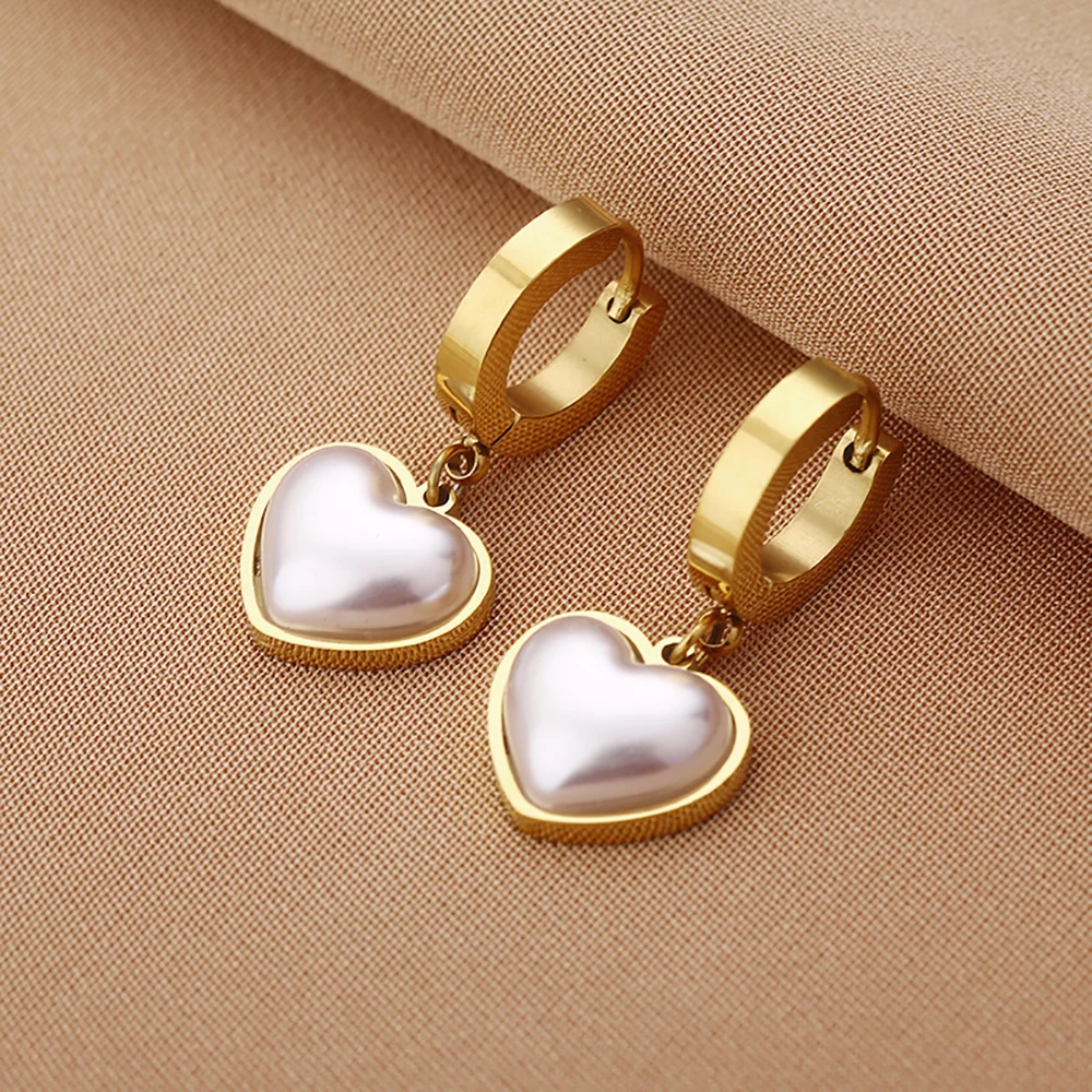 Stainless Steel Hoop Earrings For Women Gold Color Fashion Pearl Piercing Earring 2023 Trend New Luxury Jewelry aretes mujer