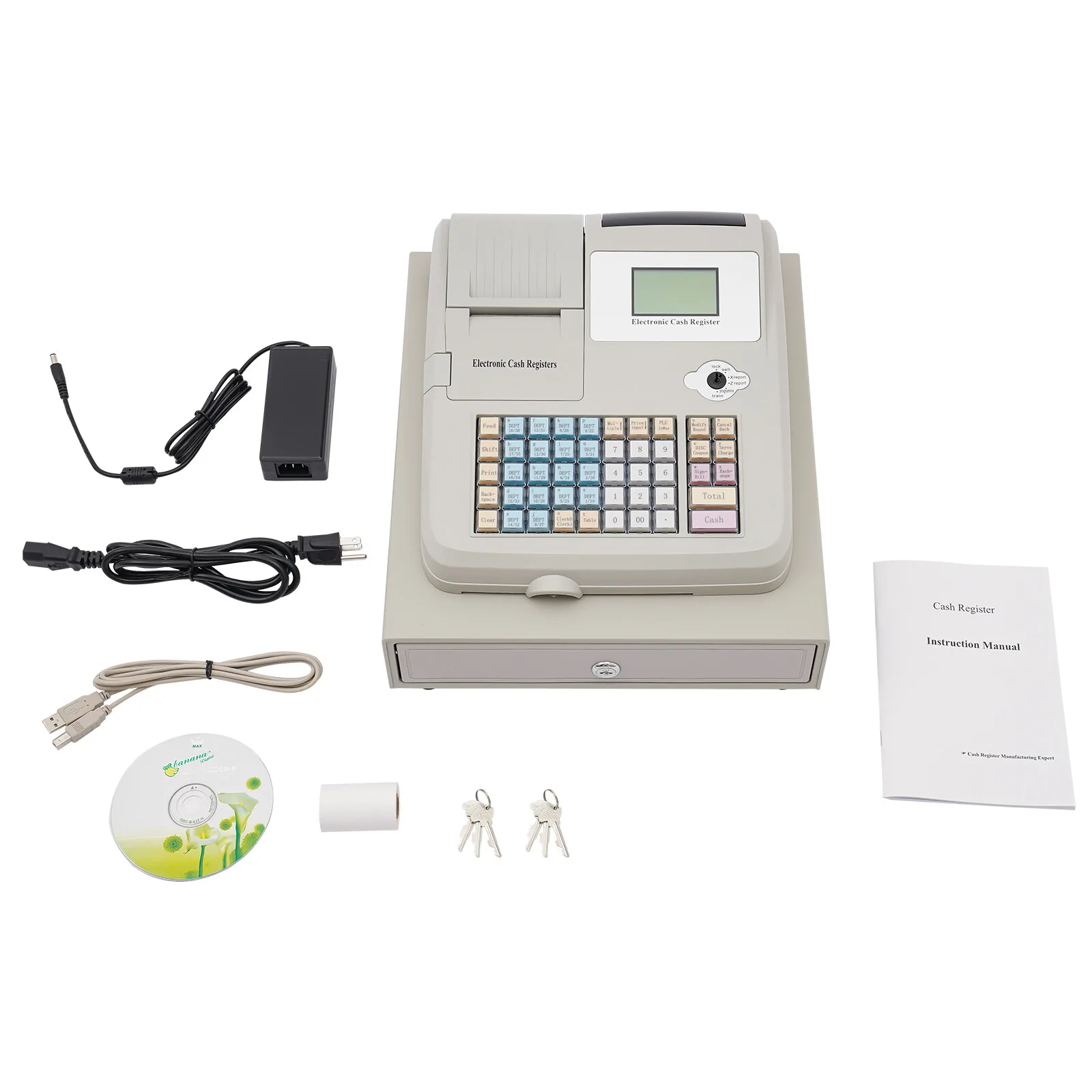 ระบบ POS 48 คีย์สำหรับร้านค้าปลีก - เครื่องบันทึกเงินสดอิเล็กทรอนิกส์พร้อมจอ LCD ใช้ในธุรกิจ