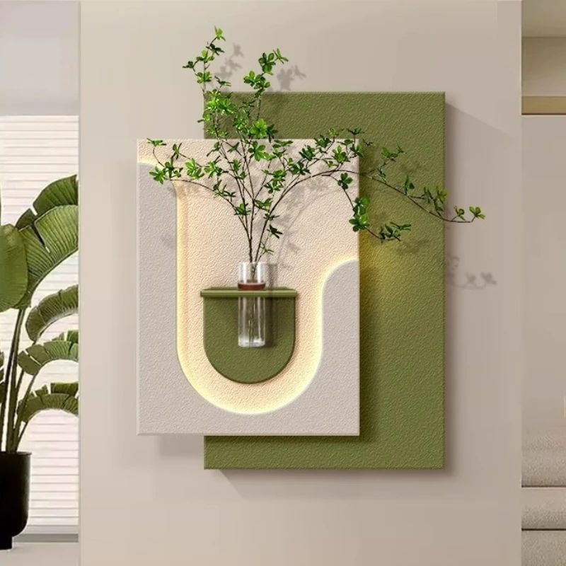 Plant Decorative Painting Sandstone Dining Room Wall Lamp Painting Nordic Creative Lighted Hanging Paintings Room Decoration