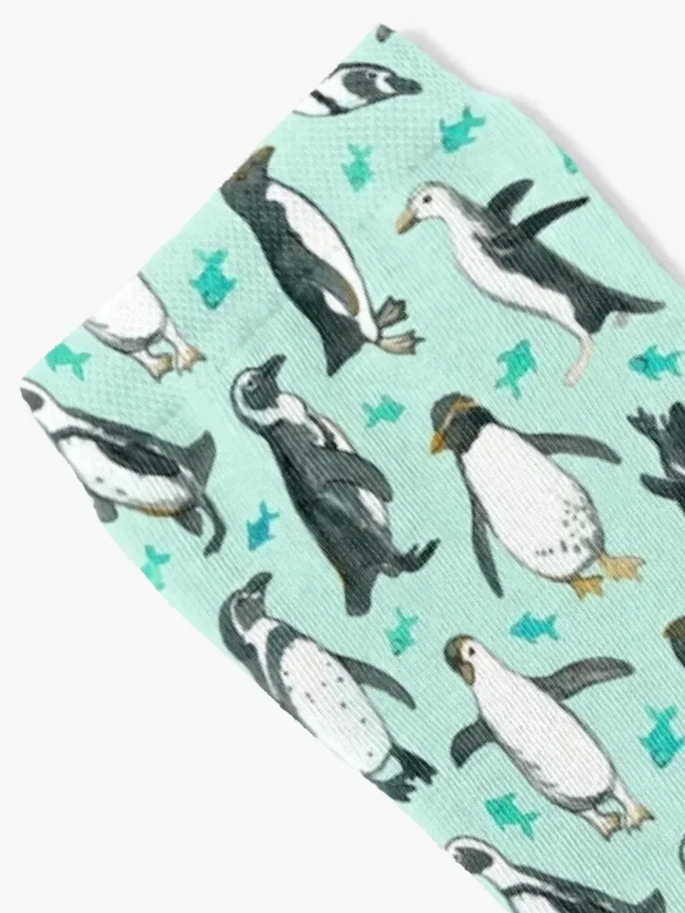 Lots of Little Penguins on mint Socks ankle sports and leisure Thermal man winter anti slip football Socks Girl Men's