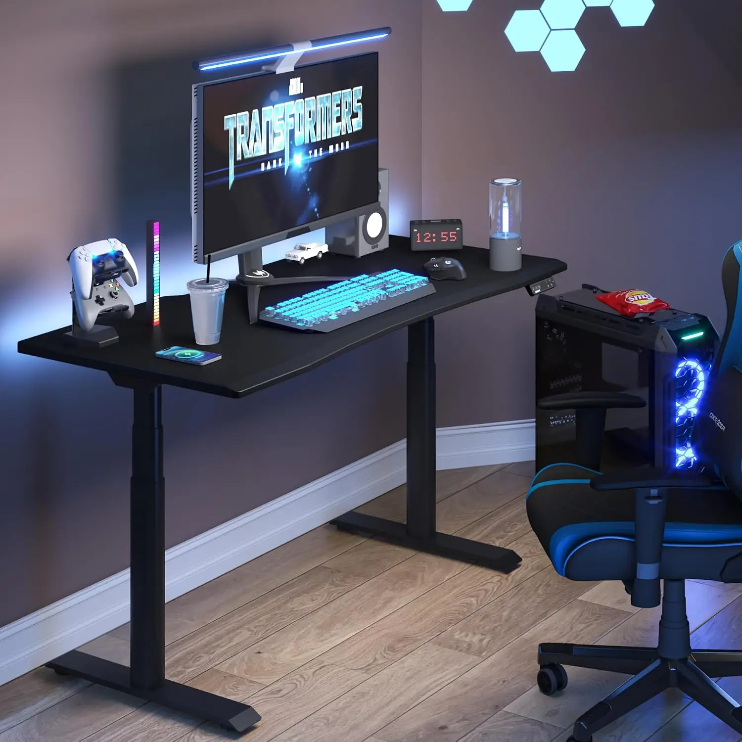 Oval Leg Electric Standing Desk 60x27in Adjustable Height Gaming Desk Home Office Dual Motor USB Port Black, Customized
