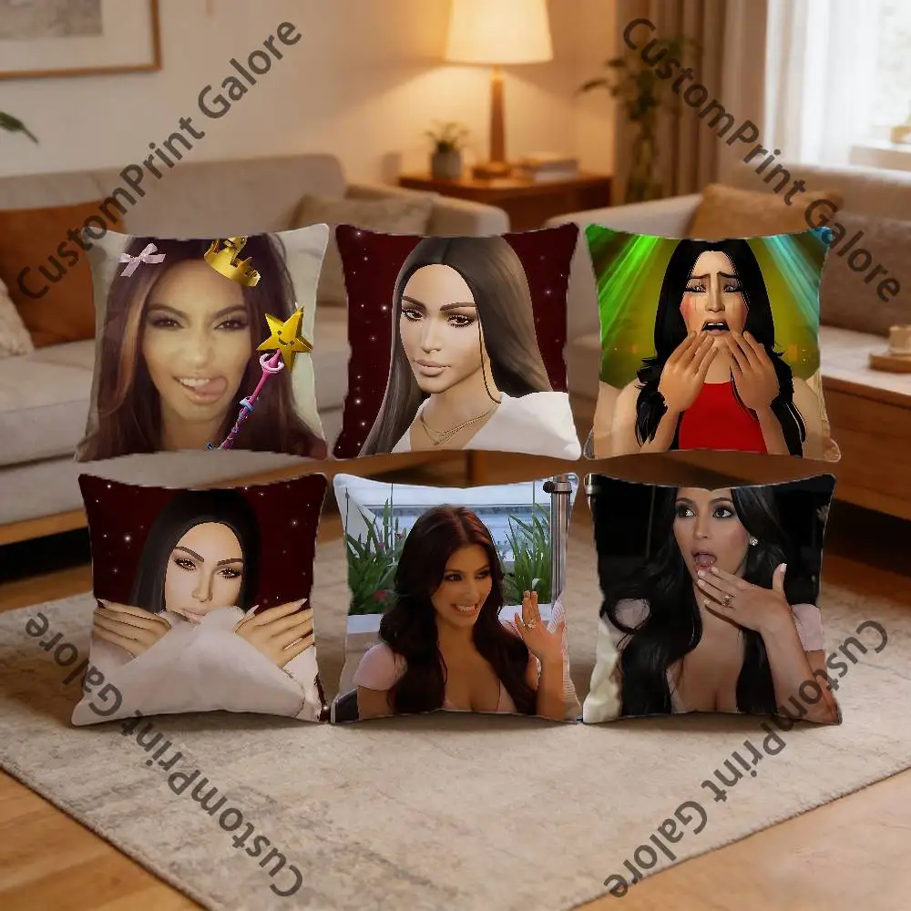 

K-Kim K-KardashianS Pillow Cover Polyester Square Cushion Case 45 cm Decorative for Home Couch Bed Car Decor