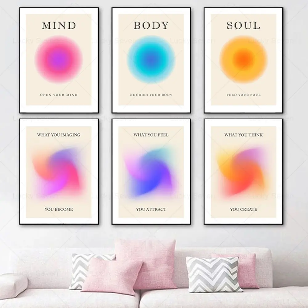 Trendy Spiritual Energy Posters Colorful Gradient Mind Soul Print What You Feel Positive Manifestations Boho Home Decor Pictures