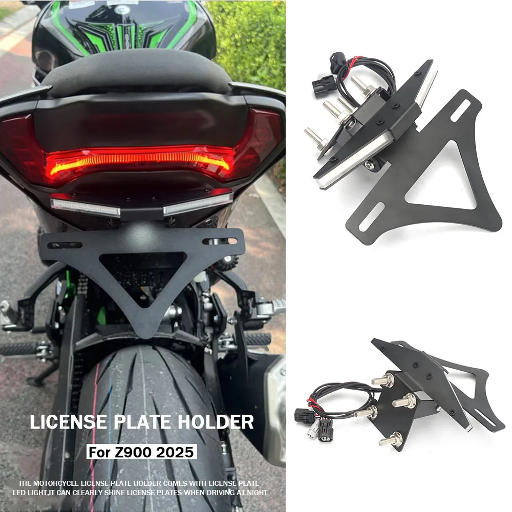 

License Number Plate Frame Holder Bracket For Kawasaki Z 900 Z900 z900 2025 Motorcycle Accessories Adjustable LED Turn Signal