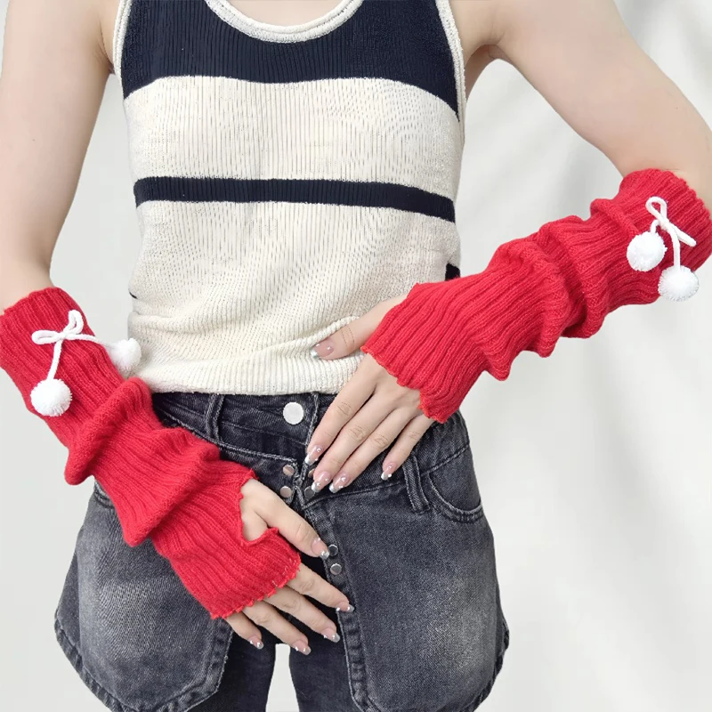 

Рукава Рукава Сладкие длинные перчатки на запястье Грелки для рук Накладные рукава Вязаные перчатки Рукава для пальцев Черно-белые перчатки с половиной пальца