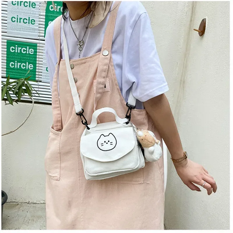 2024 New Canvas Small Fresh Ladies One-shoulder Diagonal Bag Multifunctional Fashion Cartoon Print All-match Package