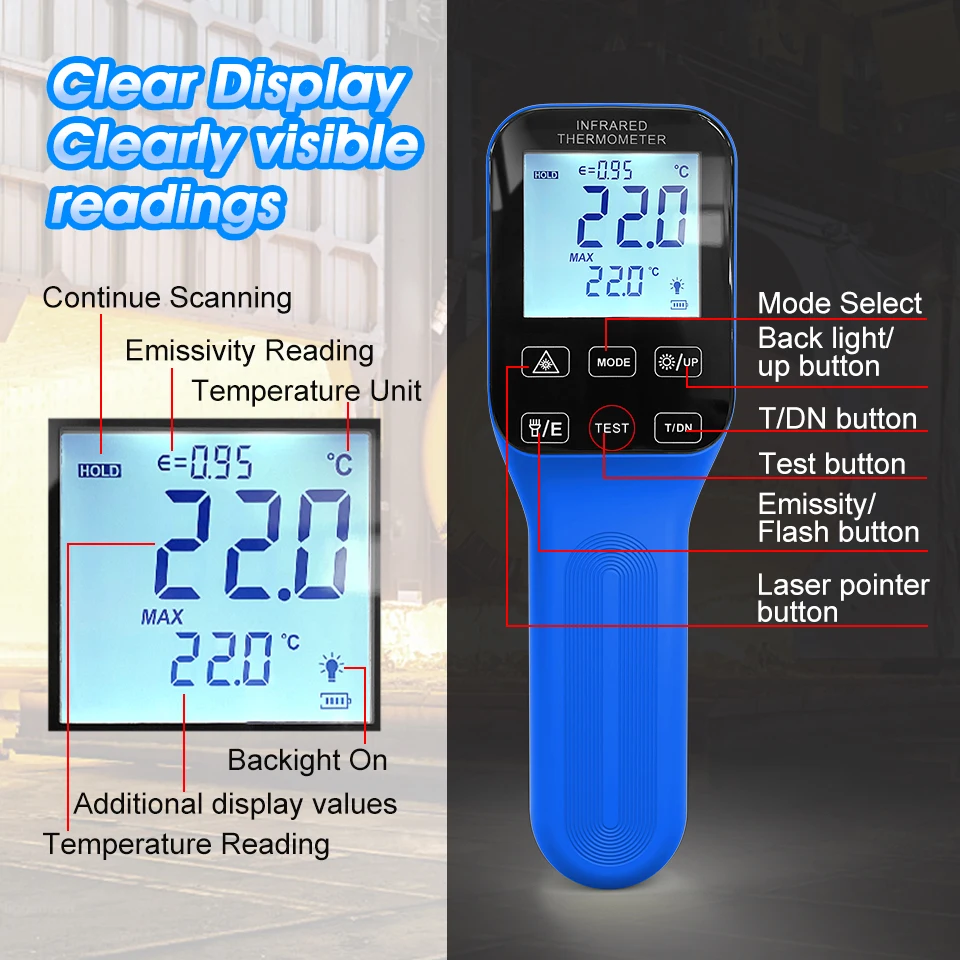 Non-contact infrared thermometer HP-1600 safely measure the surface temperature of objects that are hot,dangerous,high accuracy