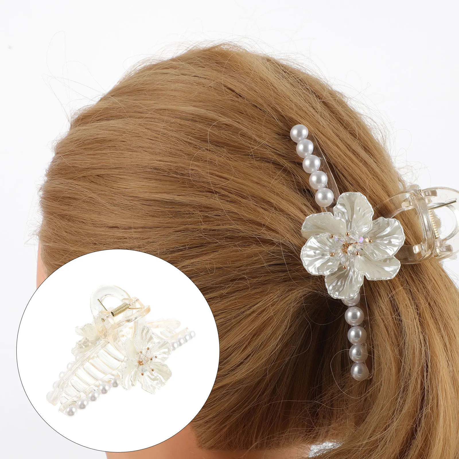 

Retro Flower Shark Clip Special Occasion Hair Decorative Pan Jaw Clips Imitation Pearls Female Hairpin Girls