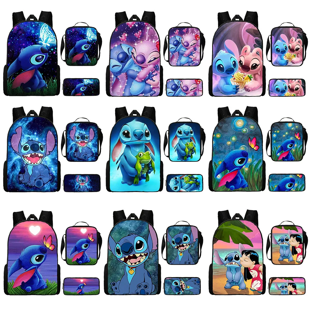 Набор из 3 предметов серии Stitch: школьный рюкзак для детей, сумка для ланча для мальчиков, пенал для школьников, школьные принадлежности большой вместимости.