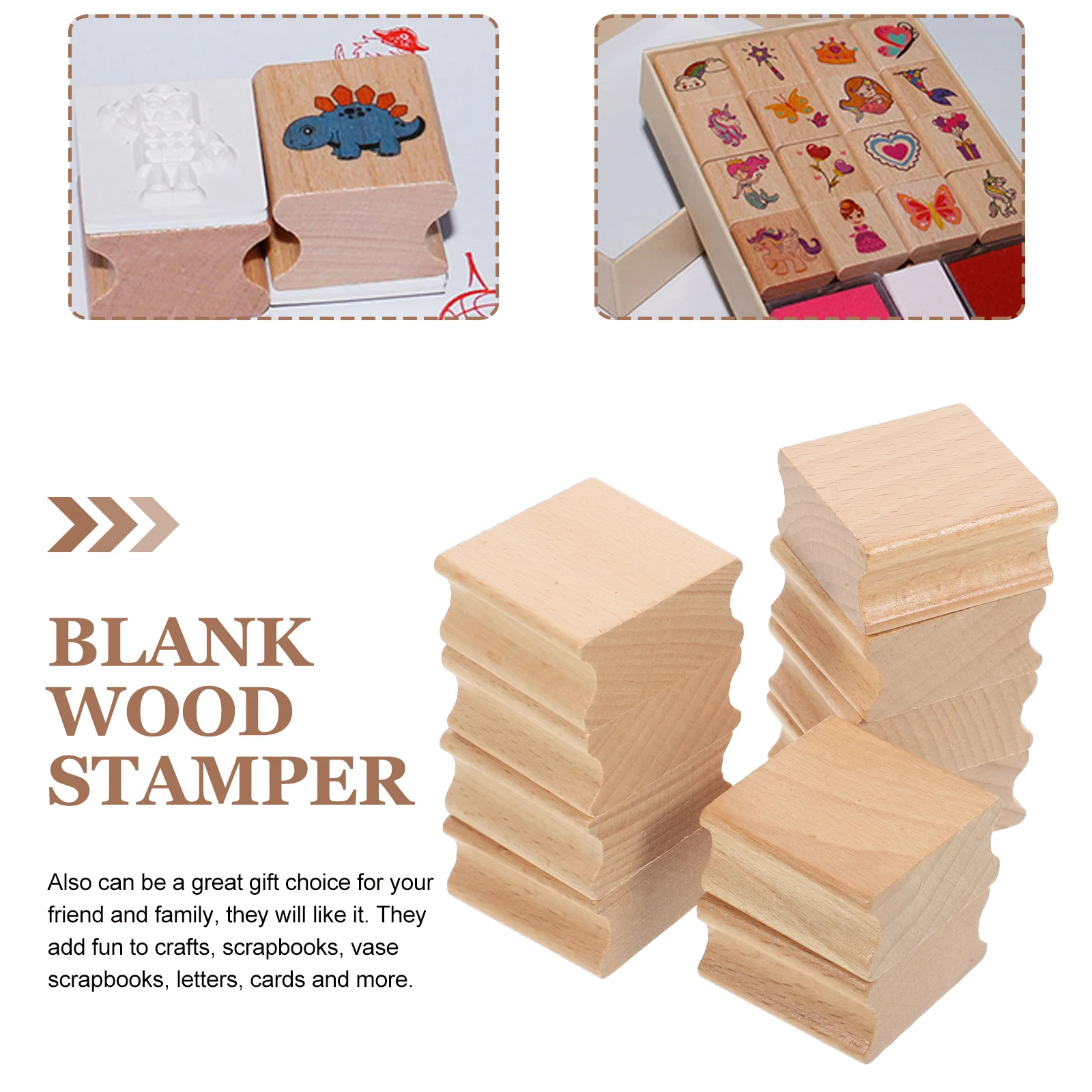 10 Pcs Beech Wood Seal Stamps Wooden DIY Carving Stamper Die Diary Planner Hand Account Blank Child