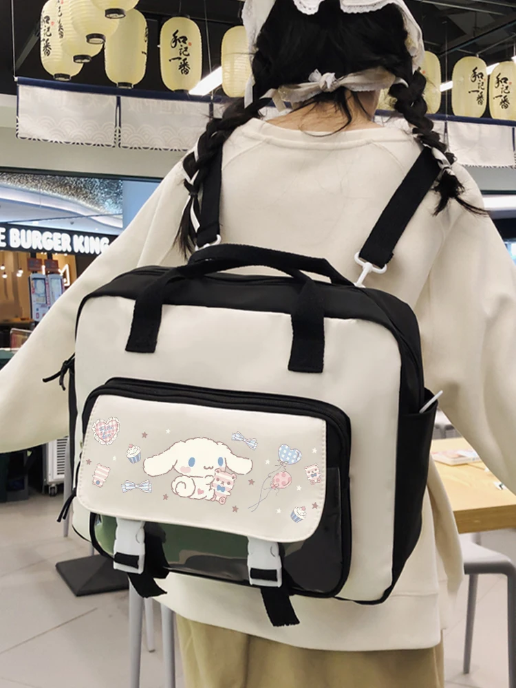 Lolita 3Ways Cinnamoroll Anime Pain Messenger Computer Backpack Shoulder Bag Handbag Cartoon Zipper Crossbody Bag