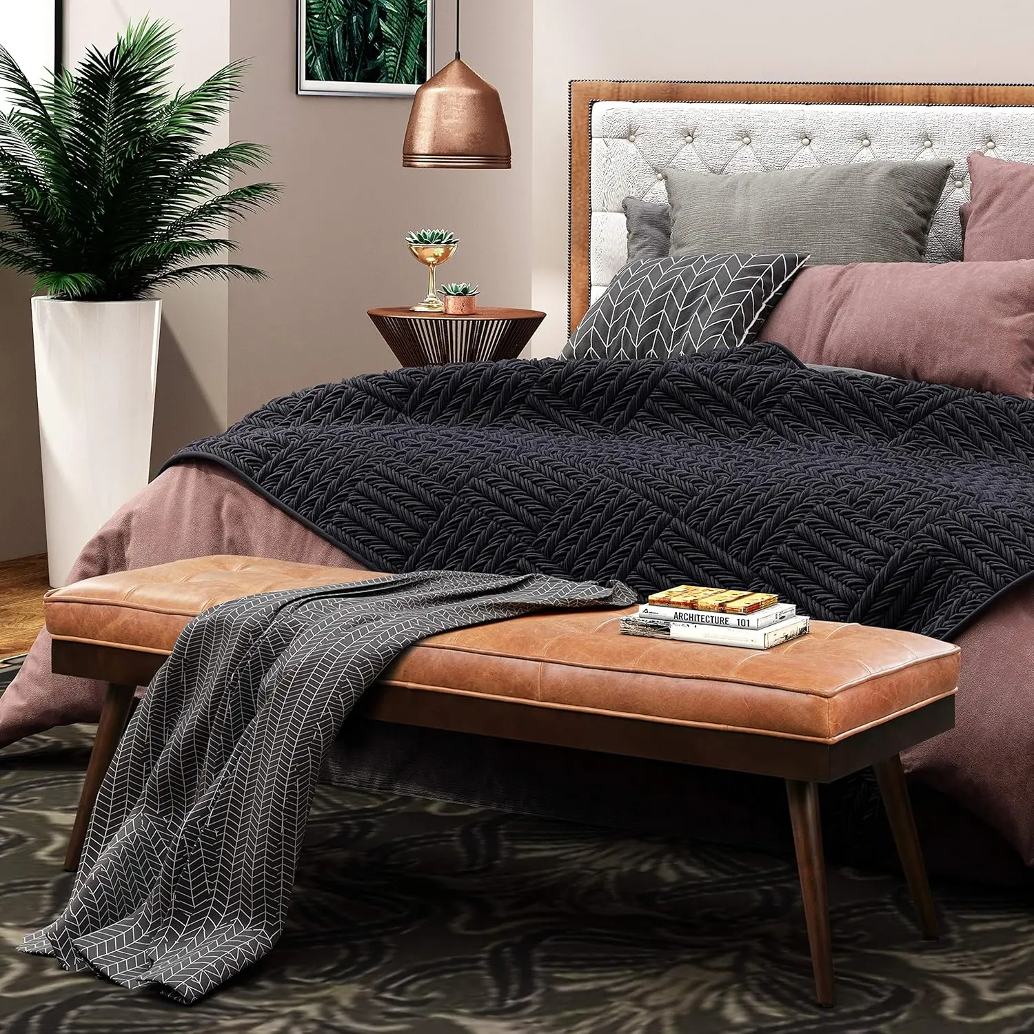 55" Tufted Leather Bed Bench for Bedroom End of Bed - Living Room Entry Way Bench - Pure Italian Leather Upholstery