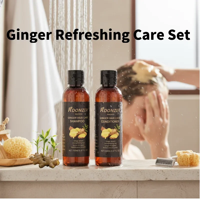 

150ML*2 refreshing care set, ginger extract deeply moisturizes, hair soothes, relaxes, silky and fluffy.